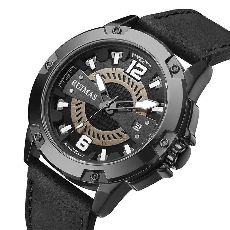 RUIMAS Luxury Men Watches Leather Strap Sport Casual Wristwatches Waterproof Luminous Date Clock Big Dial Montre Homme 302