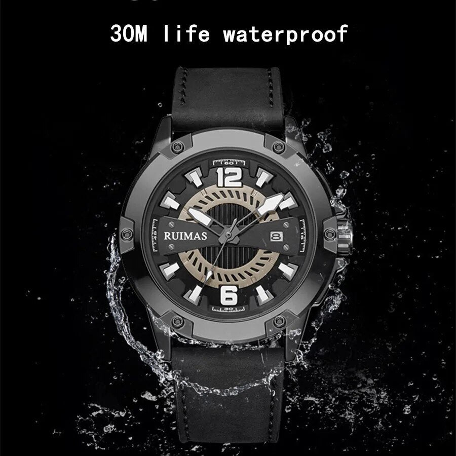 RUIMAS Luxury Men Watches Leather Strap Sport Casual Wristwatches Waterproof Luminous Date Clock Big Dial Montre Homme 302