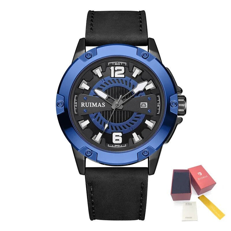 RUIMAS Luxury Men Watches Leather Strap Sport Casual Wristwatches Waterproof Luminous Date Clock Big Dial Montre Homme 302
