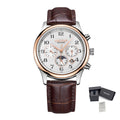MEGIR Men Automatic Mechanical Watches Moon Phase Brown Leather Casual Business Wristwatch Sapphire Date Clock Montre Homme 62046
