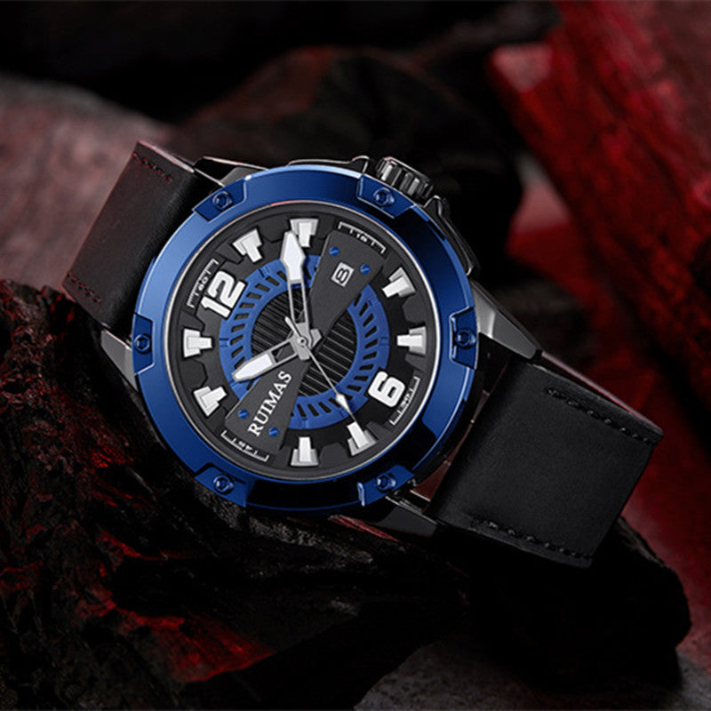 RUIMAS Luxury Men Watches Leather Strap Sport Casual Wristwatches Waterproof Luminous Date Clock Big Dial Montre Homme 302