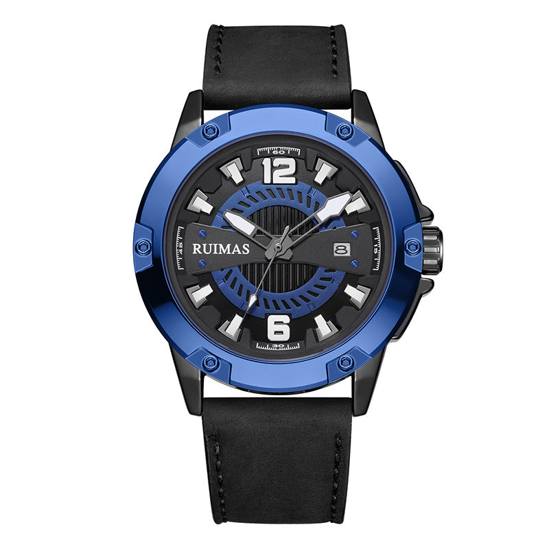 RUIMAS Luxury Men Watches Leather Strap Sport Casual Wristwatches Waterproof Luminous Date Clock Big Dial Montre Homme 302