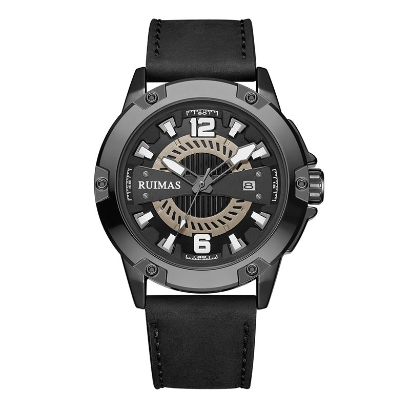 RUIMAS Luxury Men Watches Leather Strap Sport Casual Wristwatches Waterproof Luminous Date Clock Big Dial Montre Homme 302