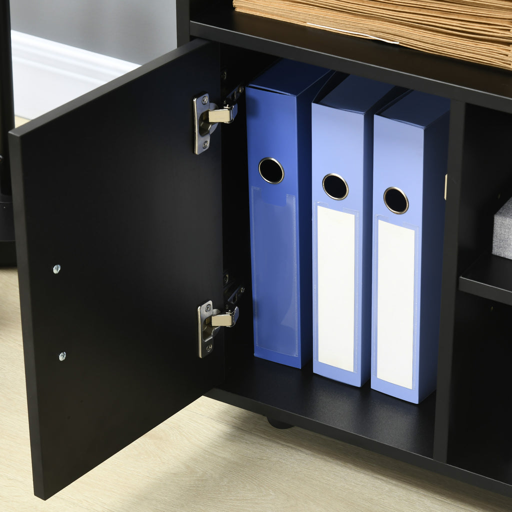 Support d'imprimante organiseur bureau caisson placard porte 3 niches + grand plateau panneaux particules noir