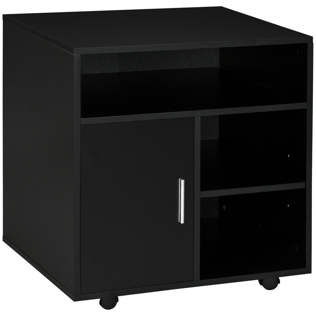 Support d'imprimante organiseur bureau caisson placard porte 3 niches + grand plateau panneaux particules noir