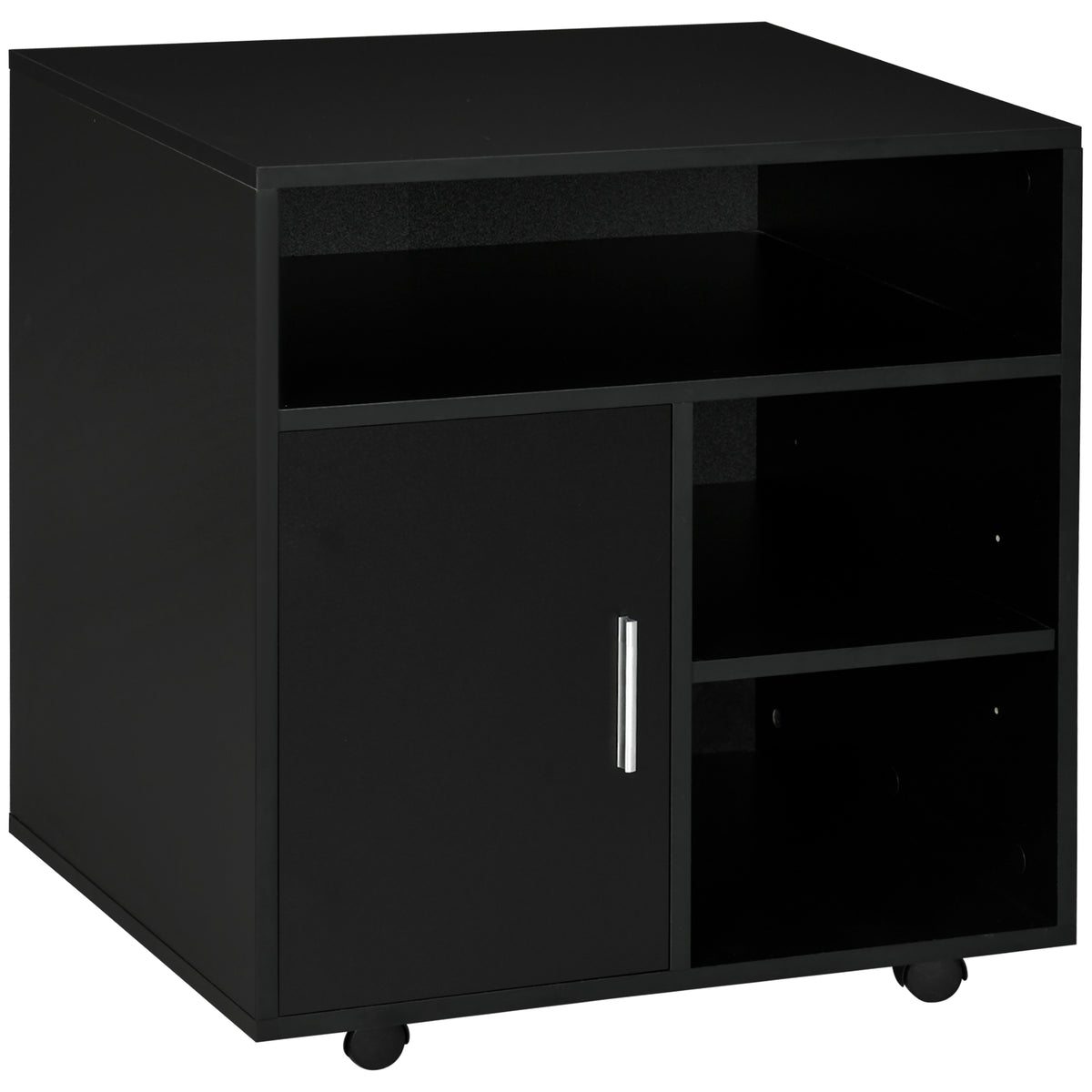 Support d'imprimante organiseur bureau caisson placard porte 3 niches + grand plateau panneaux particules noir