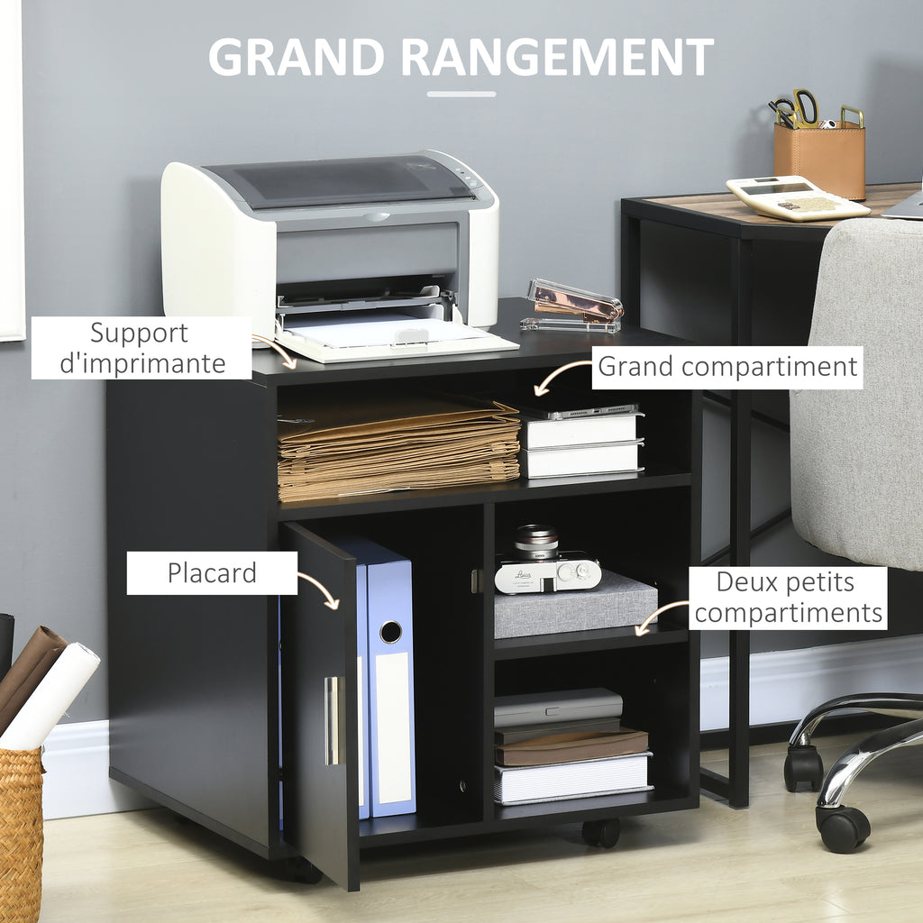 Support d'imprimante organiseur bureau caisson placard porte 3 niches + grand plateau panneaux particules noir