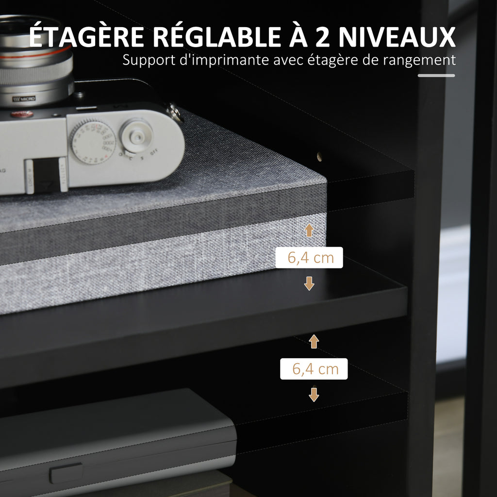 Support d'imprimante organiseur bureau caisson placard porte 3 niches + grand plateau panneaux particules noir