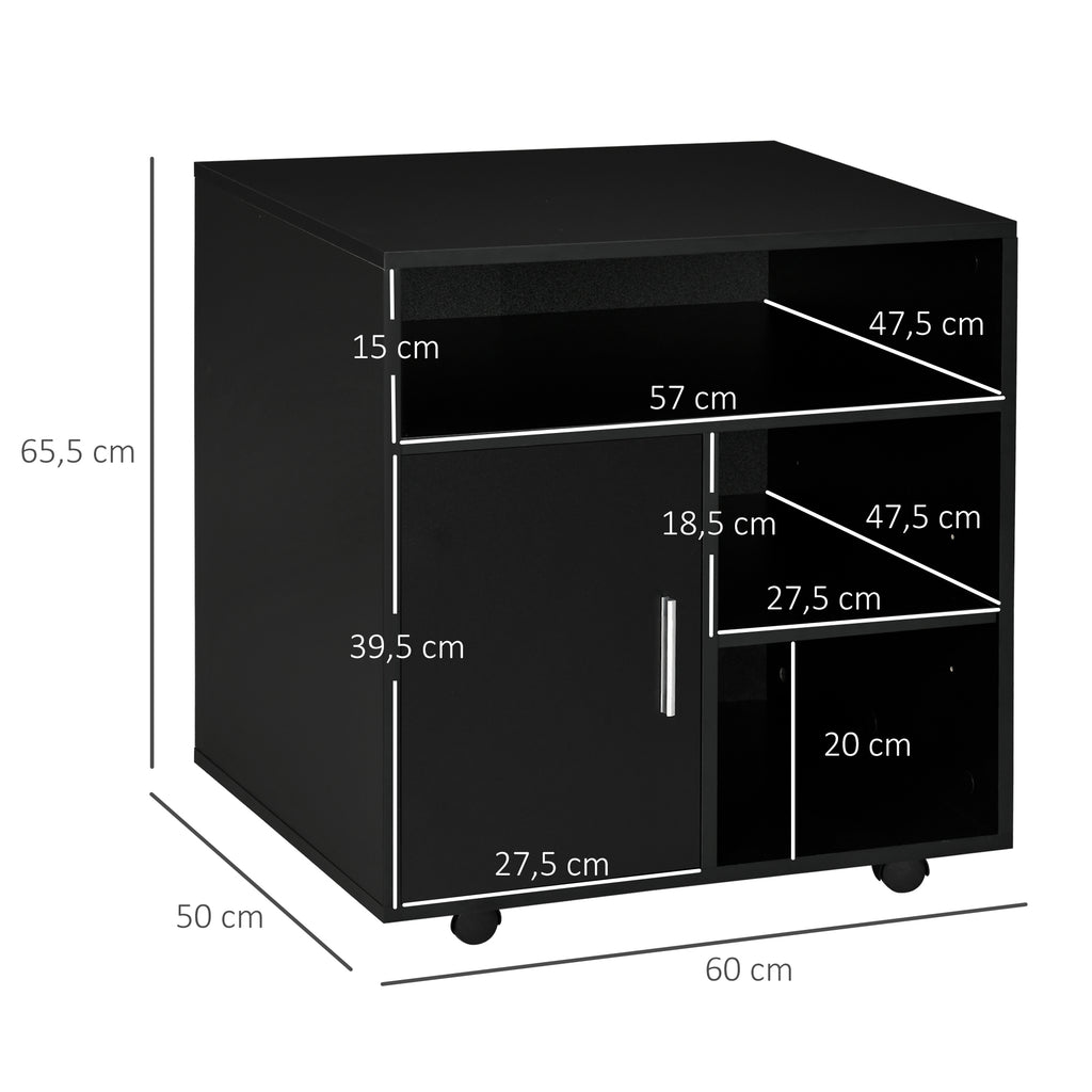 Support d'imprimante organiseur bureau caisson placard porte 3 niches + grand plateau panneaux particules noir