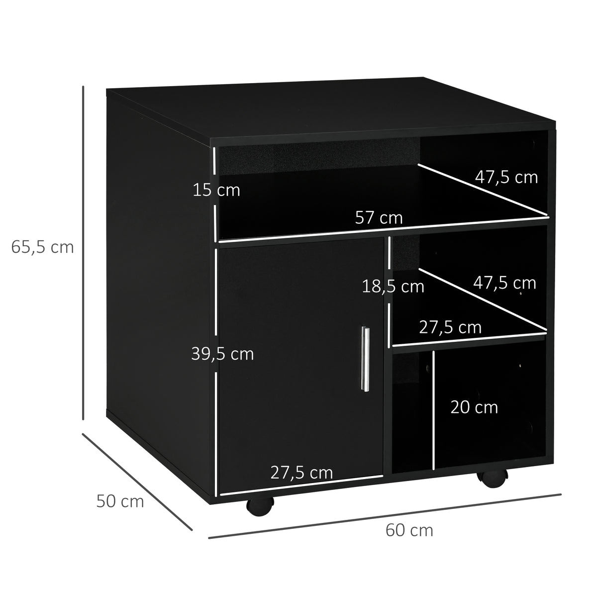 Support d'imprimante organiseur bureau caisson placard porte 3 niches + grand plateau panneaux particules noir