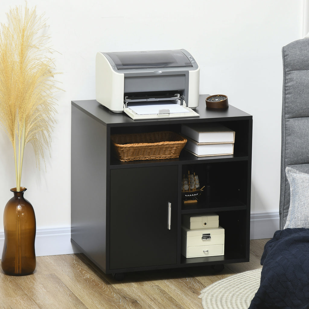 Support d'imprimante organiseur bureau caisson placard porte 3 niches + grand plateau panneaux particules noir